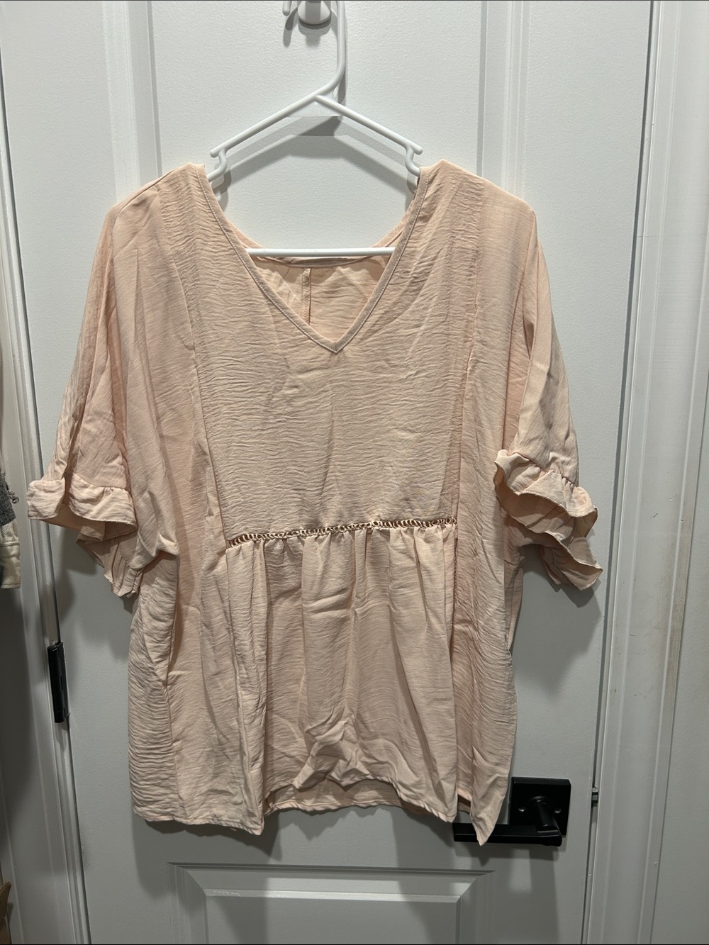 SHEIN Light Peach V-Neck Peasant Tunic